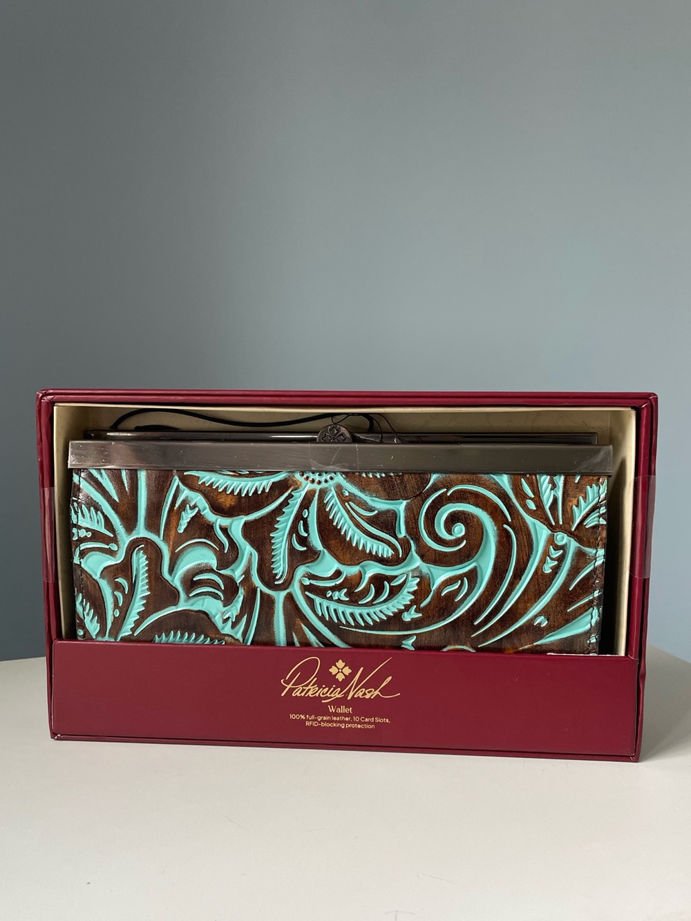 NWT Patricia Nash Cauchy Tooled Turquoise Leather Wallet